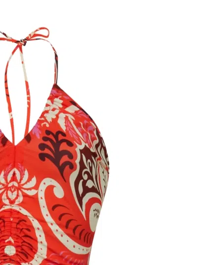 Cara Cara Shelter Island Fringed Patterned Maxi Dress In Red