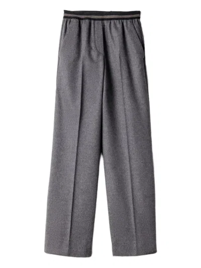 Miu Miu Elasticated-waistband Straight Trousers In Gray