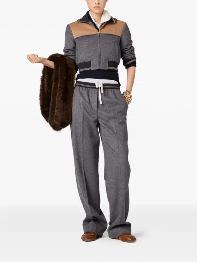 Miu Miu Elasticated-waistband Straight Trousers In Gray