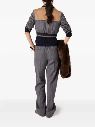 Miu Miu Elasticated-waistband Straight Trousers In Gray