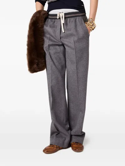 Miu Miu Elasticated-waistband Straight Trousers In Gray