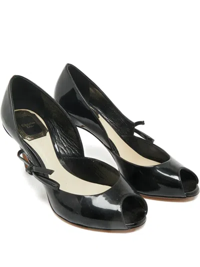 Pre-owned Dior Peep-toe Bow-detail Pumps In Black