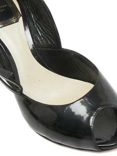 Pre-owned Dior Peep-toe Bow-detail Pumps In Black