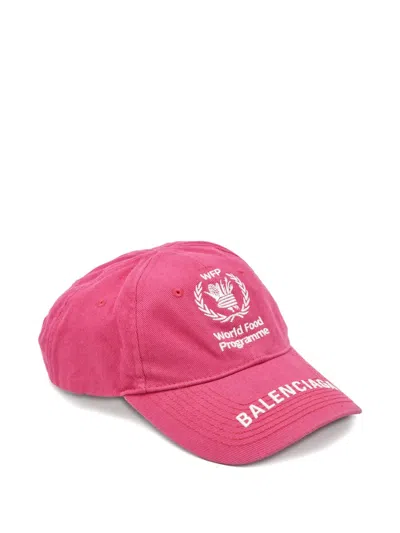 Pre-owned Balenciaga Embroidered-logo Cotton Cap In Pink