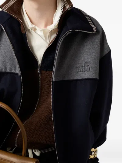 Miu Miu Logo-detail Zipped Cardigan In Brown