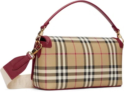 Burberry Plaid Top Handle Crossbody Bag Detachable Strap In Burgundy