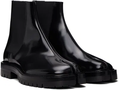 Maison Margiela Black Leather Tabi Ankle Boots Men In Multi