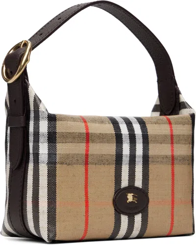 Burberry Women Coated Canvas Handbag With Check Pattern In Neutral