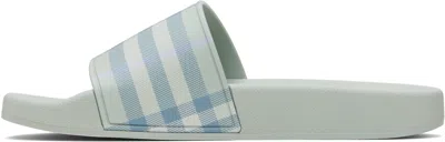 Burberry Green Check Slides In White