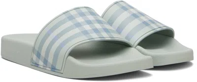 Burberry Green Check Slides In White