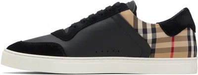 Burberry Men Black Leather And Fabric Sneakers In Black