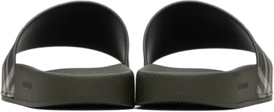 Burberry Men Dark Green Sandals With Check Motif On The Front In Rubber Man In Black