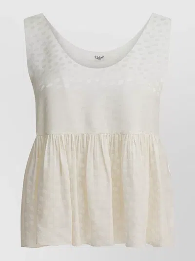 Chloé Silk Peplum Top Scoop Neck In Neutral