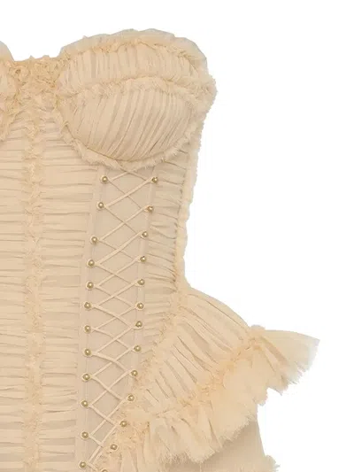 Zimmermann Rebellion Frayed Silk Corset Top In Neutral