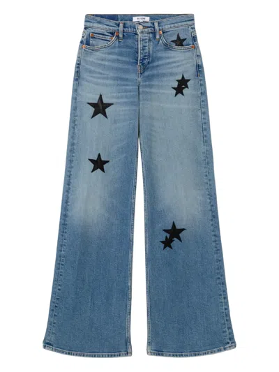 Re/done Star-details Wide-leg Jeans In Blue