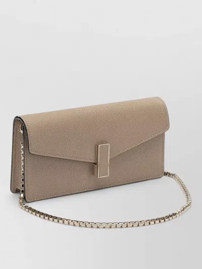 Valextra Chain Strap Rectangular Clutch With Textured Finish In Brown