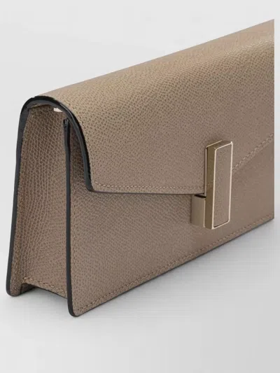Valextra Chain Strap Rectangular Clutch With Textured Finish In Brown