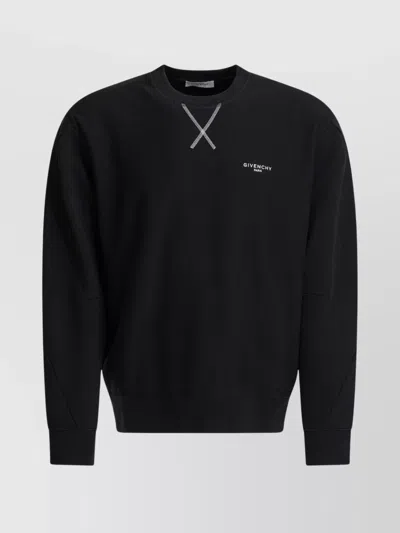 Givenchy Crew Neck Long Sleeve Ribbed Sweatshirt In Black