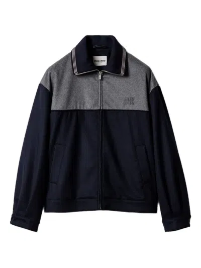 Miu Miu Embroidered-logo Zipped Sweatshirt In Blue