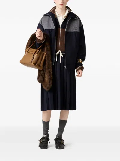 Miu Miu Embroidered-logo Zipped Sweatshirt In Blue