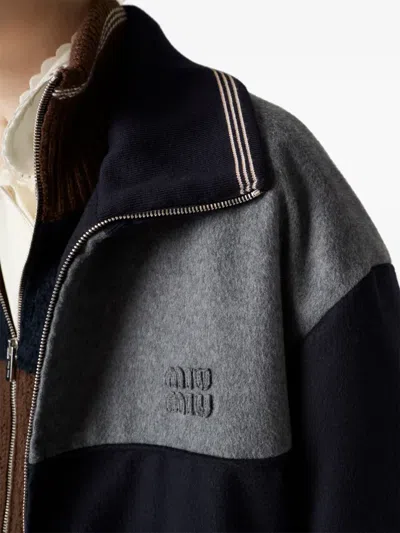 Miu Miu Embroidered-logo Zipped Sweatshirt In Blue
