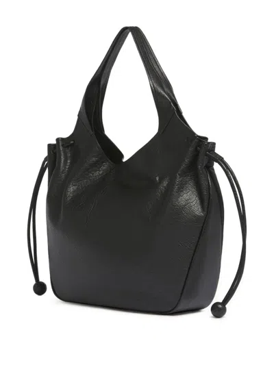 Marni Grained Leather Drawcord Tote Bag In Black
