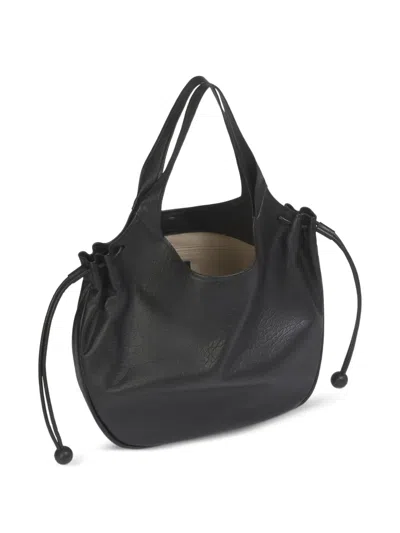 Marni Grained Leather Drawcord Tote Bag In Black