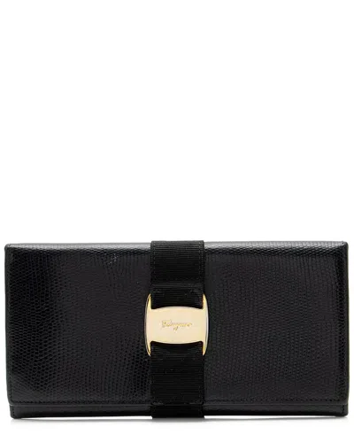Ferragamo Black Lizard-embossed Leather & Nylon Vara Continental Wallet (authentic Pre-loved) In Black