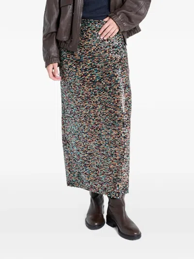 Twp Sylkie Patterned Long Skirt In Brown