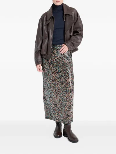 Twp Sylkie Patterned Long Skirt In Brown
