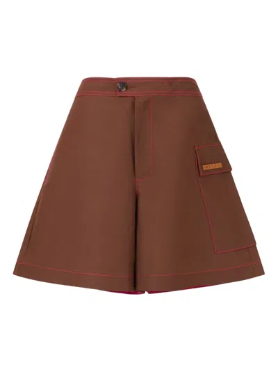 Marni Logo-patch Shorts In Brown