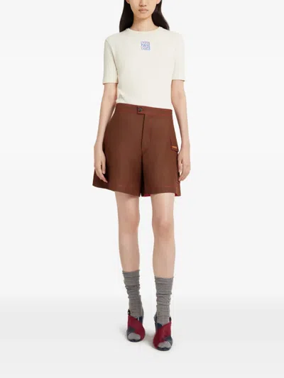 Marni Logo-patch Shorts In Brown
