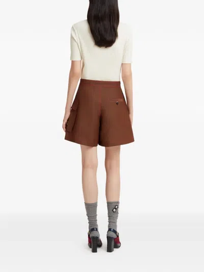 Marni Logo-patch Shorts In Brown