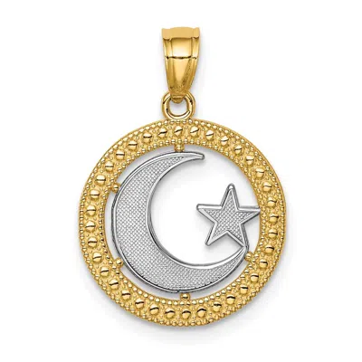 Diamond2deal 14k Yellow Gold And White Rhodium Star And Moon Pendant In Yellow