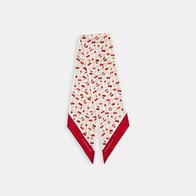 Coach Outlet Sculpted C Cherries Print Silk Wide Skinny Scarf In Red
