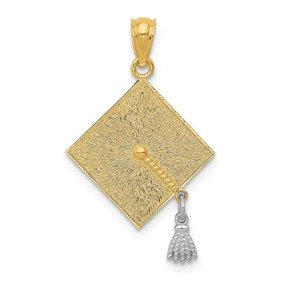 Diamond2deal 14k Yellow Gold White Rhodium 3-d Graduation Cap Moveable Tassel Pendant In Gold