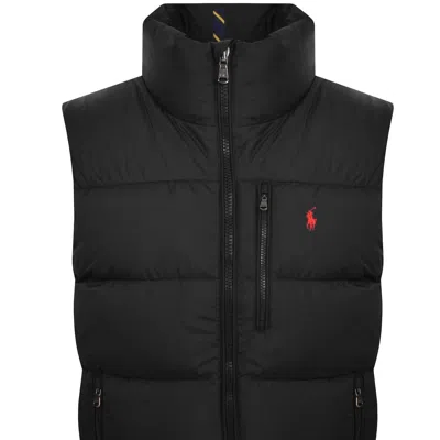 Ralph Lauren Puffer Gilet High Collar Quilted Zip Pockets In Black
