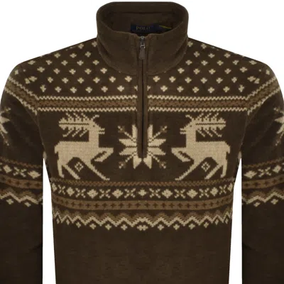 Ralph Lauren Brushed Fleece Quarter-zip Pullover In Brown