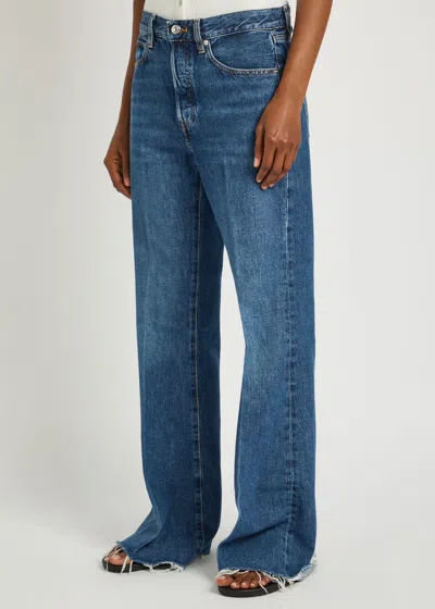 Frame The Lax Distressed Flared-leg Denim Jeans In Blue