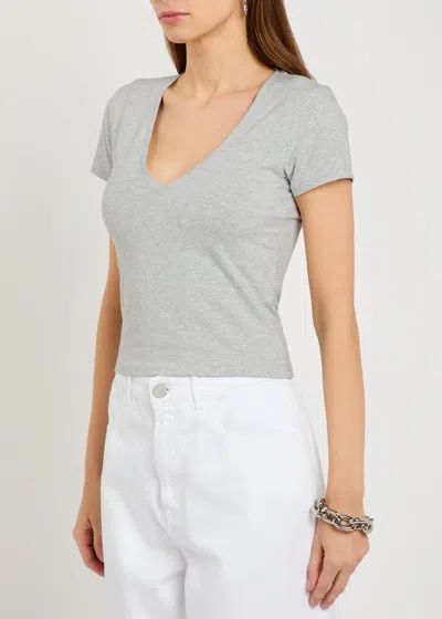 Good American V-neck Stretch-cotton T-shirt In Blue