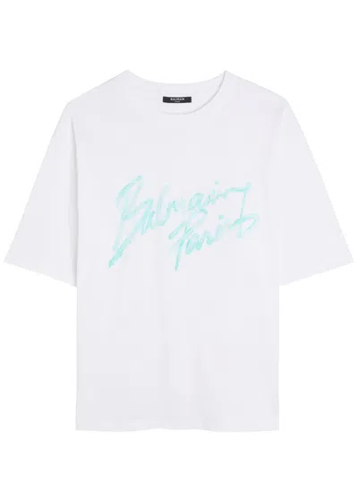 Balmain Oversized White T-shirt With Logo Print Women In Multi