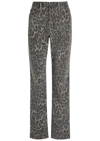Good American Good Icon Leopard Straight-leg Jeans In Gray