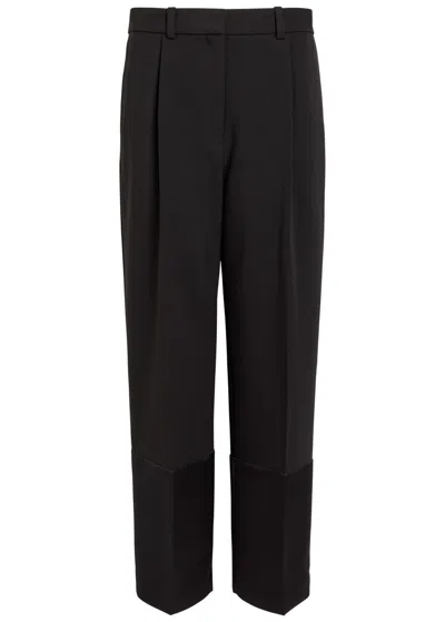 Tory Burch Satin Cuffs Cropped Crepe Trousers In Black
