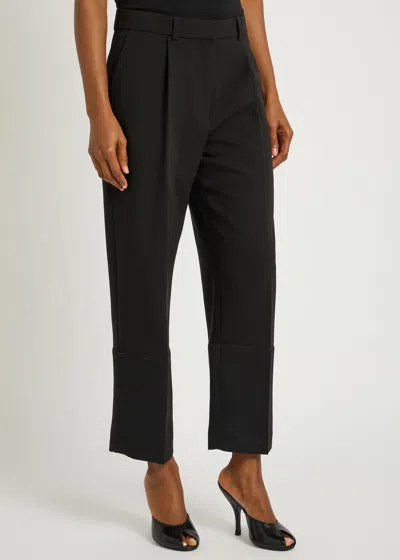 Tory Burch Satin Cuffs Cropped Crepe Trousers In Black