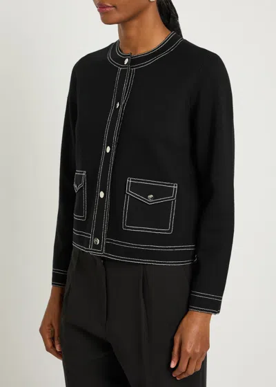Tory Burch Topstitch Pocket Cardigan In Black