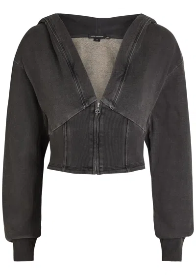 Good American Jeanius Cropped Hooded Cotton Sweatshirt In Black