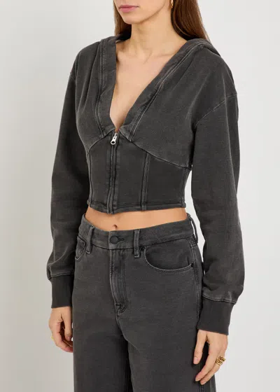Good American Jeanius Cropped Hooded Cotton Sweatshirt In Black