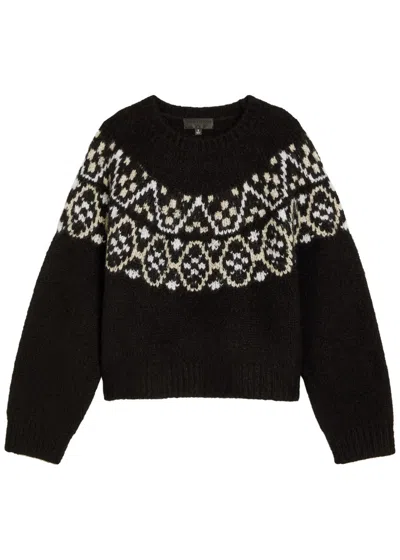 Nili Lotan Chrissy Fair Isle Jacquard-knit Cashmere And Silk-blend Sweater In Black