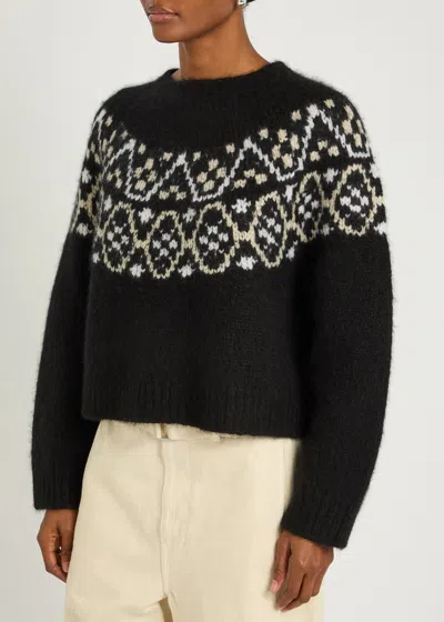Nili Lotan Chrissy Fair Isle Jacquard-knit Cashmere And Silk-blend Sweater In Black
