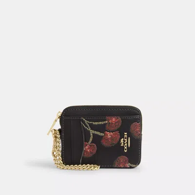 Coach Outlet Zip Card Case With Cherry Print In Black
